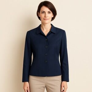 Ann Taylor Navy Blue Silk Blend Blazer Jacket Womens Size 6 Button Front‎ Career